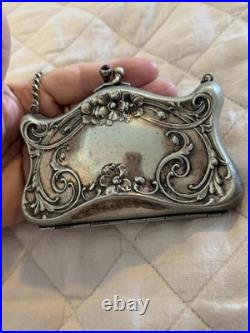 Vintage ANTIQUE German Silver Coin Purse Heavily Embossed Circa 1900-1925