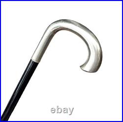 Vintage Antique 1920 Art Deco German Silver Alpaca Black Wood Walking Stick Cane