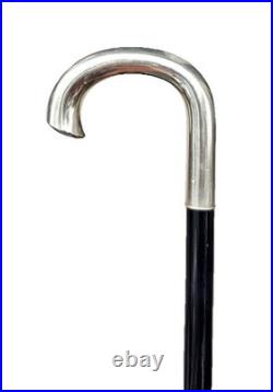 Vintage Antique 1920 Art Deco German Silver Alpaca Black Wood Walking Stick Cane