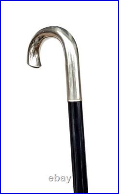 Vintage Antique 1920 Art Deco German Silver Alpaca Black Wood Walking Stick Cane