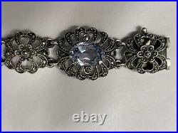 Vintage Antique Blue Topaz Marcasite German silver bracelet