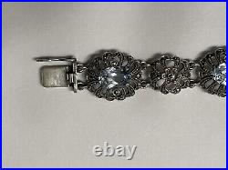 Vintage Antique Blue Topaz Marcasite German silver bracelet