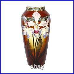 Vintage Antique Ceramic Majolica Iris Flower relief Vase Possibly German 15 Vintage Antique Ceramic Majolica Iris Flower relief Vase Possibly German 15