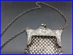 Vintage Antique Children's Size German Silver Mesh Chain Metal Flapper Purse