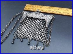 Vintage Antique Children's Size German Silver Mesh Chain Metal Flapper Purse