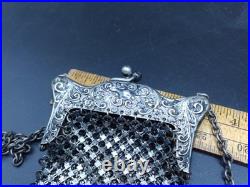 Vintage Antique Children's Size German Silver Mesh Chain Metal Flapper Purse
