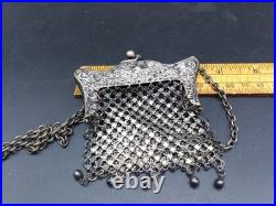 Vintage Antique Children's Size German Silver Mesh Chain Metal Flapper Purse