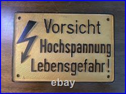 Vintage/Antique Danger High Voltage Sign German Hochspannung Vorsicht Embossed