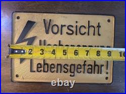 Vintage/Antique Danger High Voltage Sign German Hochspannung Vorsicht Embossed