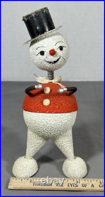Vintage Antique Early German Candy Container Nodder Snowman Paper Mache Spring Vintage Antique Early German Candy Container Nodder Snowman Paper Mache Spring