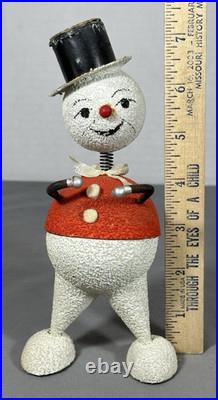 Vintage Antique Early German Candy Container Nodder Snowman Paper Mache Spring Vintage Antique Early German Candy Container Nodder Snowman Paper Mache Spring