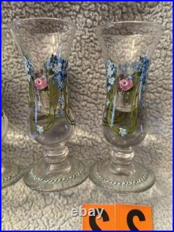 Vintage Antique Exquisite German enameled shot glasses cordials set of 4 LOC SS