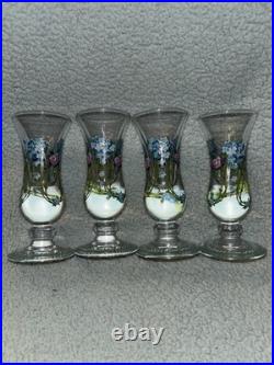 Vintage Antique Exquisite German enameled shot glasses cordials set of 4 LOC SS