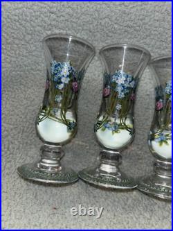 Vintage Antique Exquisite German enameled shot glasses cordials set of 4 LOC SS