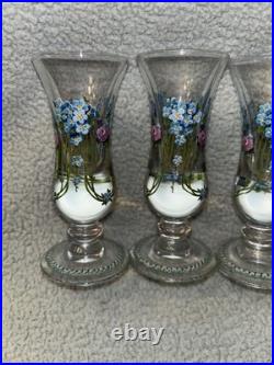 Vintage Antique Exquisite German enameled shot glasses cordials set of 4 LOC SS