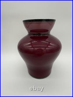 Vintage Antique GERMAN STERLING Silver Overlay Amethyst ART GLASS VASE Peacocks