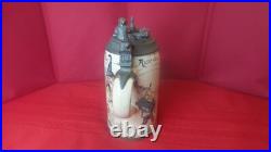 Vintage Antique German 727 Geschützt Ceramic Stein with Gnomes / Dwarves Bowling