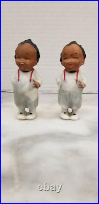 Vintage Antique German All Bisque Black Nodder Little Boy Figurine x 2 Vintage Antique German All Bisque Black Nodder Little Boy Figurine x 2