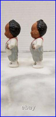 Vintage Antique German All Bisque Black Nodder Little Boy Figurine x 2 Vintage Antique German All Bisque Black Nodder Little Boy Figurine x 2