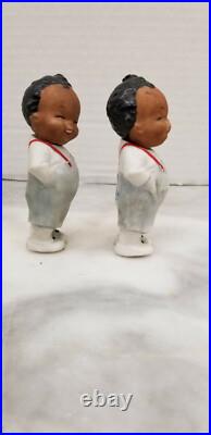 Vintage Antique German All Bisque Black Nodder Little Boy Figurine x 2 Vintage Antique German All Bisque Black Nodder Little Boy Figurine x 2