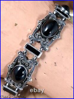 Vintage Antique German Art Deco Sterling Silver Marcasite & Black Onyx Bracelet
