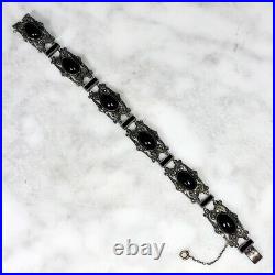 Vintage Antique German Art Deco Sterling Silver Marcasite & Black Onyx Bracelet