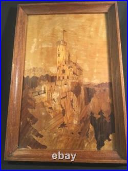 Vintage / Antique German Art Marquetry superb Patina on Hillside Castle c. 1920s
