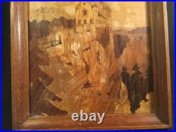 Vintage / Antique German Art Marquetry superb Patina on Hillside Castle c. 1920s
