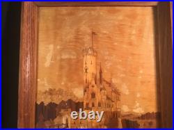 Vintage / Antique German Art Marquetry superb Patina on Hillside Castle c. 1920s