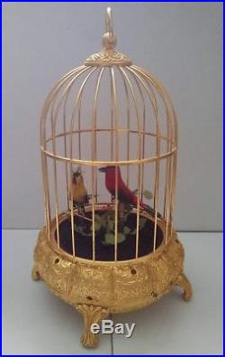 Vintage Antique German Automation Double Bird Singing Jeweled Birdcage Music Box