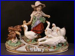 Vintage Antique German Capodimonte Figural Group Statue Sculpture Girl Goose Cat Vintage Antique German Capodimonte Figural Group Statue Sculpture Girl Goose Cat