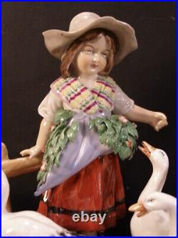 Vintage Antique German Capodimonte Figural Group Statue Sculpture Girl Goose Cat Vintage Antique German Capodimonte Figural Group Statue Sculpture Girl Goose Cat