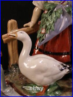 Vintage Antique German Capodimonte Figural Group Statue Sculpture Girl Goose Cat Vintage Antique German Capodimonte Figural Group Statue Sculpture Girl Goose Cat