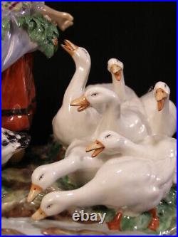 Vintage Antique German Capodimonte Figural Group Statue Sculpture Girl Goose Cat Vintage Antique German Capodimonte Figural Group Statue Sculpture Girl Goose Cat