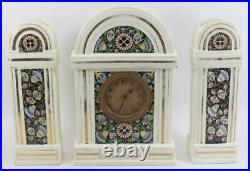 Vintage Antique German Ceramic Clock with Matching Side Vases Pattern 347