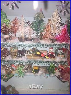 Vintage Antique German Christmas Stall Market Miniature Feather Tree Scene Putz
