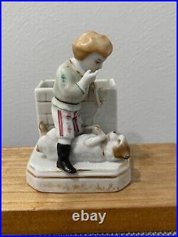 Vintage Antique German Conta & Boehme Porcelain Boy & Dog Match Holder