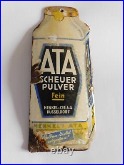 Vintage / Antique German Doorpost Henkel ATA Scheuerpulver Porcelain Enamel Sign Vintage / Antique German Doorpost Henkel ATA Scheuerpulver Porcelain Enamel Sign
