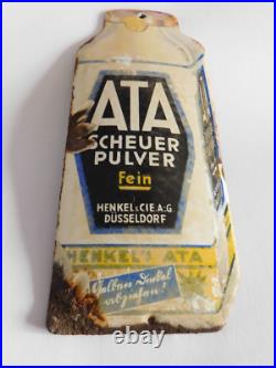 Vintage / Antique German Doorpost Henkel ATA Scheuerpulver Porcelain Enamel Sign Vintage / Antique German Doorpost Henkel ATA Scheuerpulver Porcelain Enamel Sign