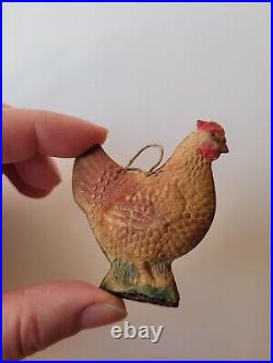Vintage Antique German Dresden Cardboard Christmas Ornament Chicken 2 1/8/5cm