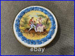 Vintage Antique German Dresden Porcelain Box with Courting Couple & Floral Dec