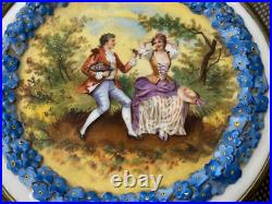 Vintage Antique German Dresden Porcelain Box with Courting Couple & Floral Dec