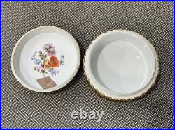 Vintage Antique German Dresden Porcelain Box with Courting Couple & Floral Dec