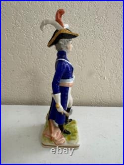 Vintage Antique German Dresden Porcelain Military Soldier with Sword Flag Figurine