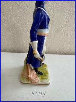 Vintage Antique German Dresden Porcelain Military Soldier with Sword Flag Figurine
