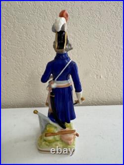 Vintage Antique German Dresden Porcelain Military Soldier with Sword Flag Figurine