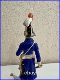 Vintage Antique German Dresden Porcelain Military Soldier with Sword Flag Figurine