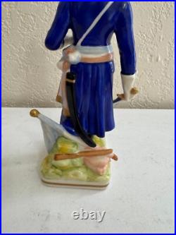 Vintage Antique German Dresden Porcelain Military Soldier with Sword Flag Figurine
