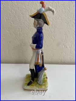 Vintage Antique German Dresden Porcelain Military Soldier with Sword Flag Figurine