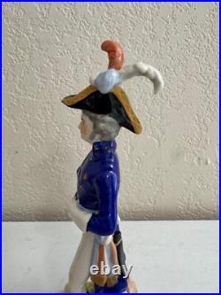 Vintage Antique German Dresden Porcelain Military Soldier with Sword Flag Figurine